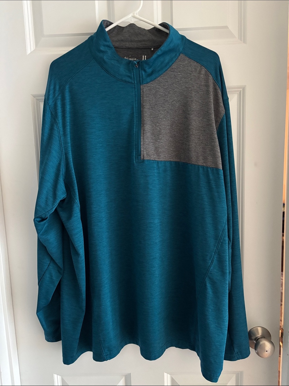 Men's Teal Quarter Zip Pullover with Gray Chest Panel